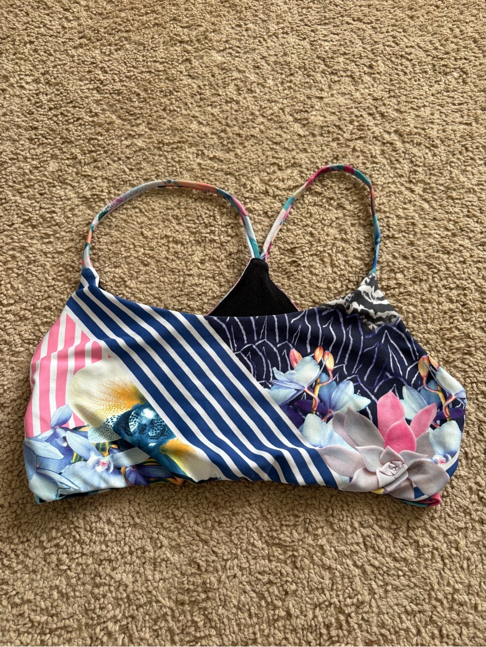 Soul Cycle Branded Multicolor Floral & Stripe Sports Bra